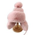 New Women's Winter Knit Beanie Hat with Soft Fur Earflaps and Pompom Cozy Fleece Inner for Travel