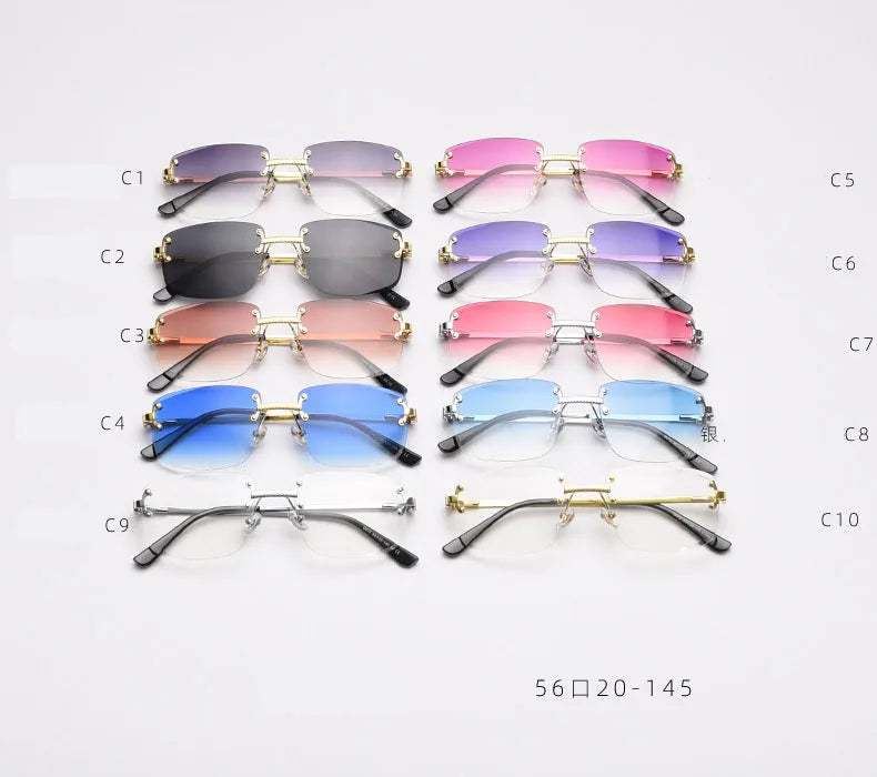 072 Women Brand Designer Sunglasses Fashion Rimless Gradient Sun Glasses Shades Cutting Lens Ladies Frameless Eyeglasses