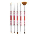 Red Handle 5pcs Set Double Head Crimped Ferrule Flat Hair Elegant Design Soft Nylon Nail Liner Powder Drawing Painting Brush