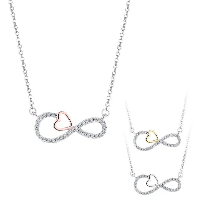 Infinity Love Number 8 Pendant Necklace 925 Sterling Silver Chain Zircon Main Stone Forever Love Jewelry for Women Girls Gift