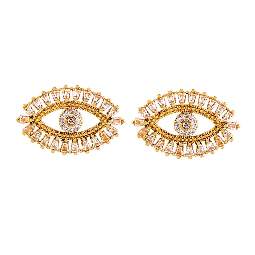 Personalized Stainless Steel Jewelry Popular CZ Zirconia Eyes Gold Plated Earrings for Women
