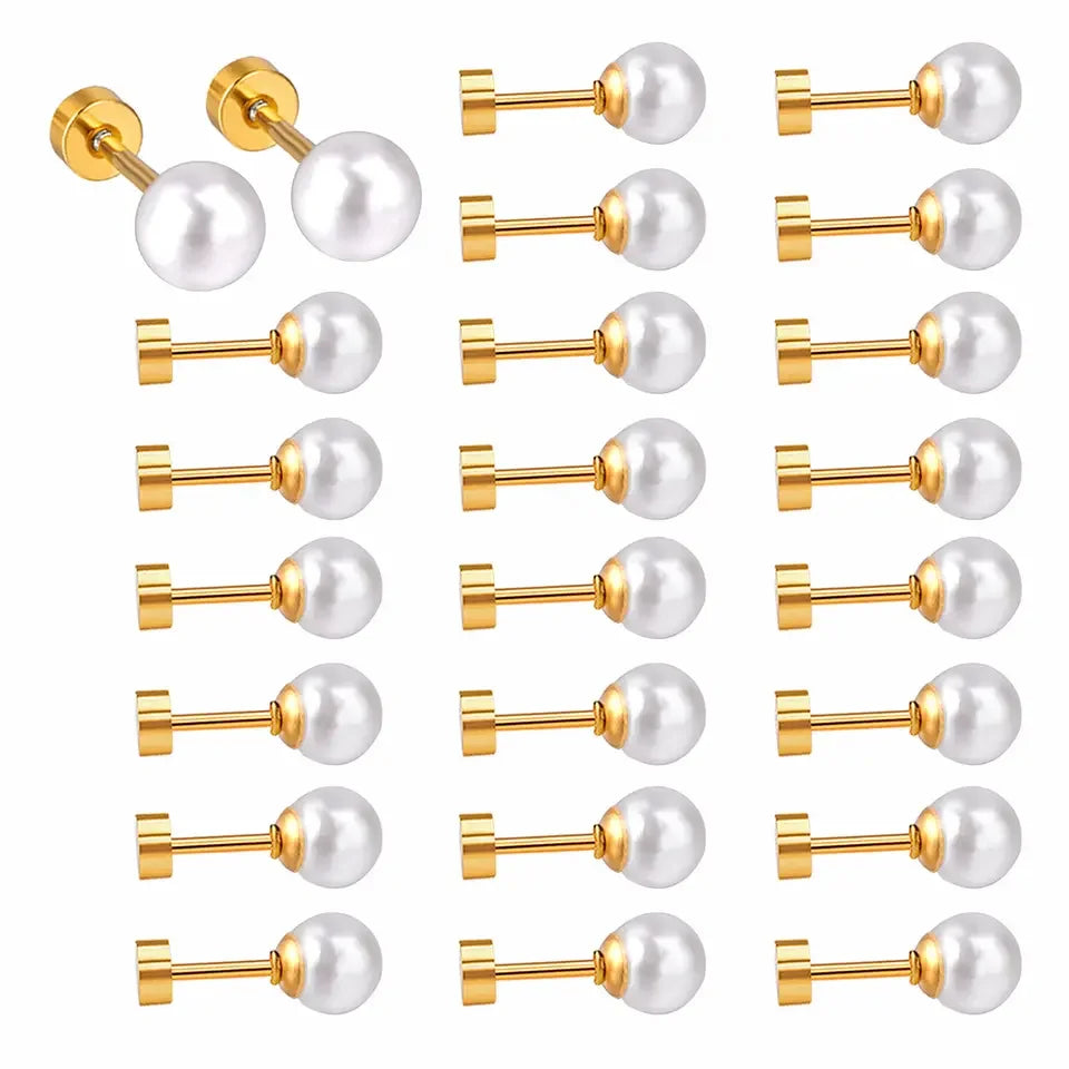 Luxury Imitation Pearl Jewelry Stainless Steel PVD Gold Plated Screw Earrings Women for Wedding Party