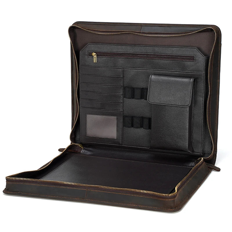 New Design ODM ODM Leather Vintage Crazy Horse Genuine Cow Leather Laptop Bag for MacBook Men Hand Bag Leather Handbag Briefcase