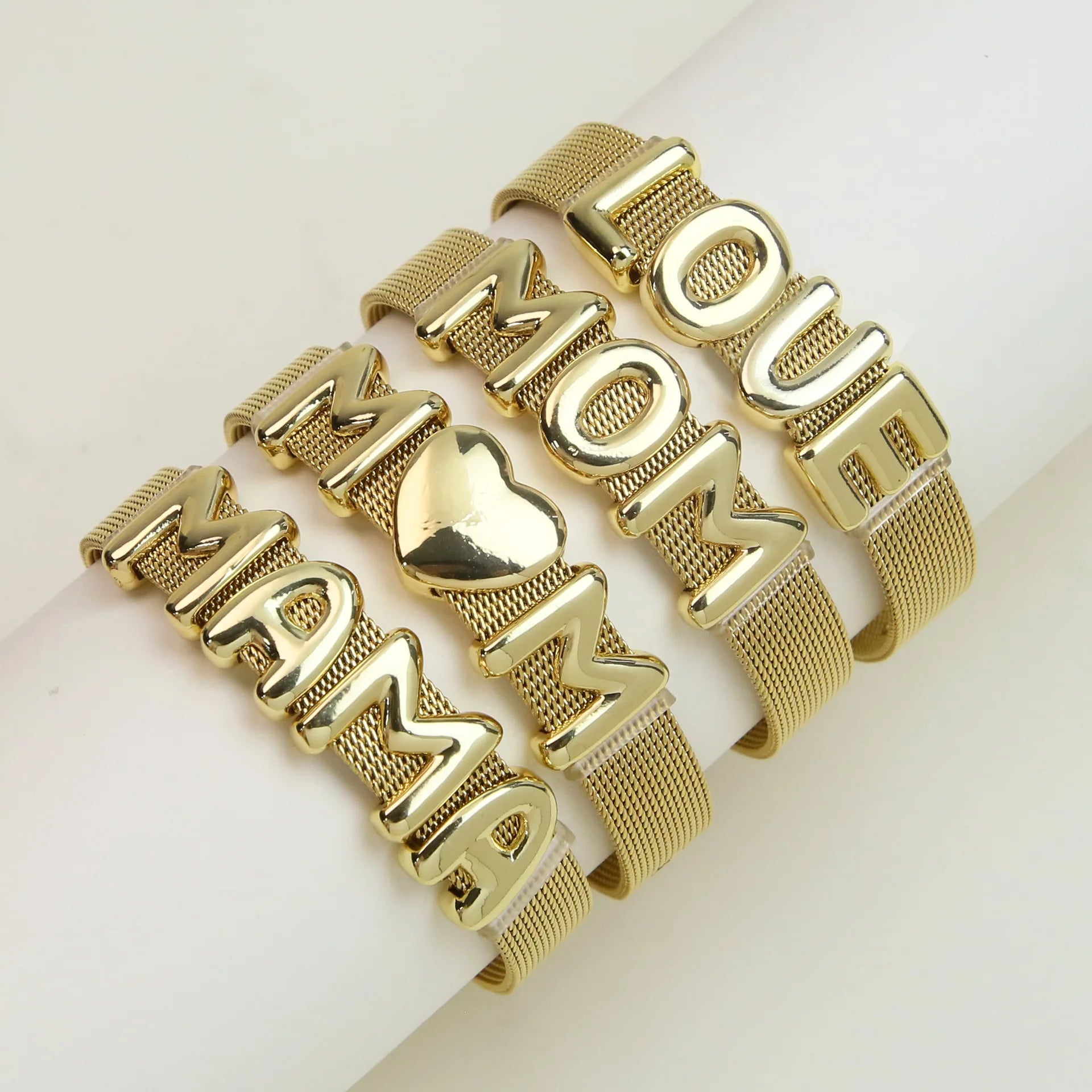 Luxury High Quality Gold Plated Stainless Steel Mesh Chain Mama/mom Letter Bracelet Bracelet Jewelry Mother's Day Gift