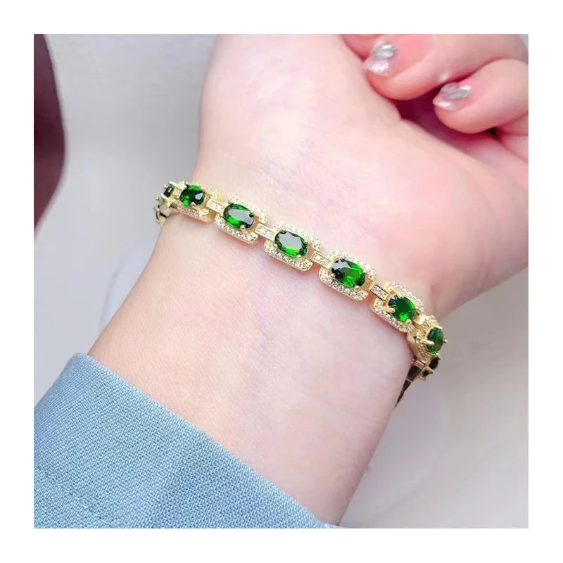 Factory Wholesale Islamic 925 Sterling Silver 18k Gold Filled Natural Diopside Femme Luxes Women Bracelet