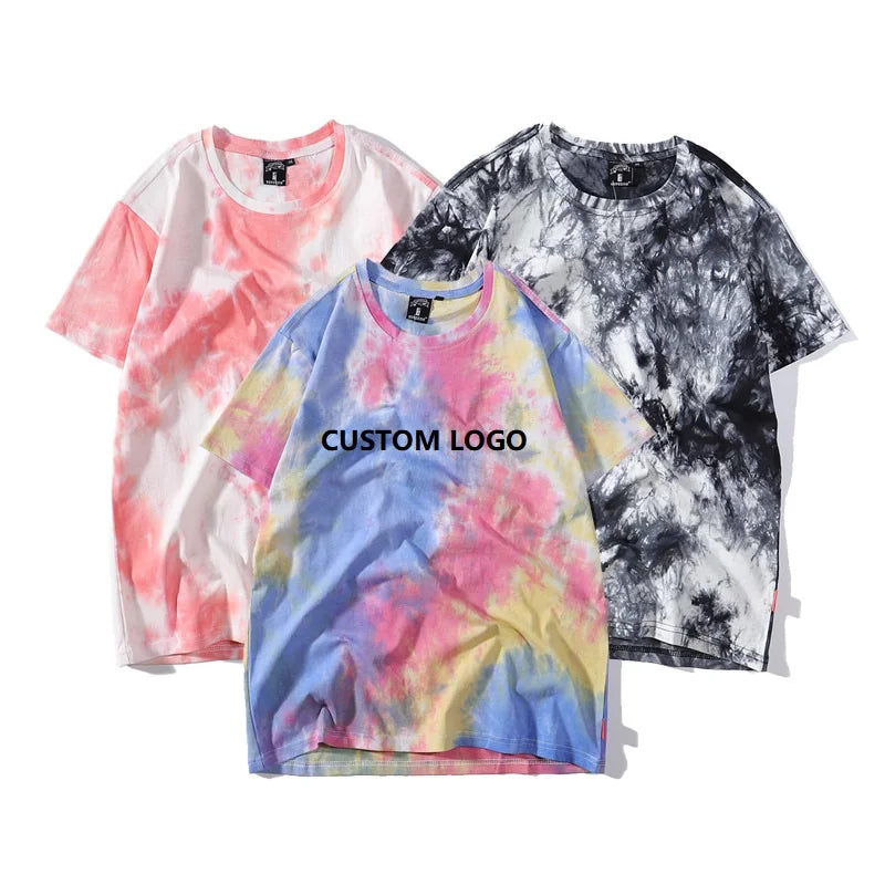 Evertop OEM Pattern T-shirt Custom Brand Cotton Multicolor Tie-Dye Printed Loose Streetwear Men's Tie-Dyed Tshirt