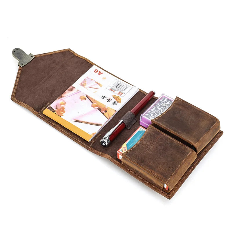 Retro Genuine Leather Cover Case Double Deck Poker Storage Box Card Holder Leather Storage Case for Gaming Cards