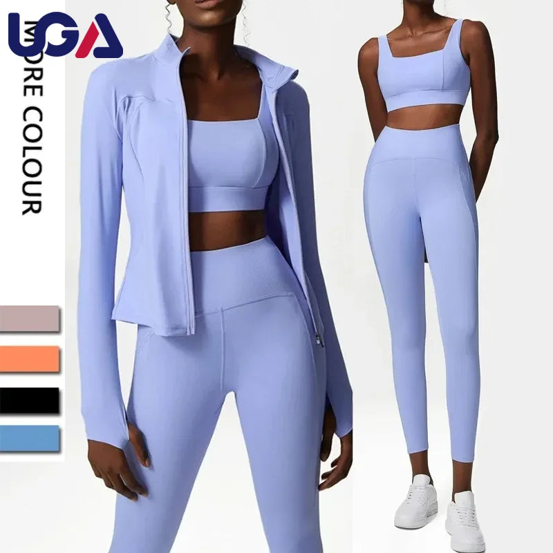 Wholesale Sportswear 3PCS Women Workout Yoga Sets Fitness Active Wear Set Gym Fitness Workout Sets