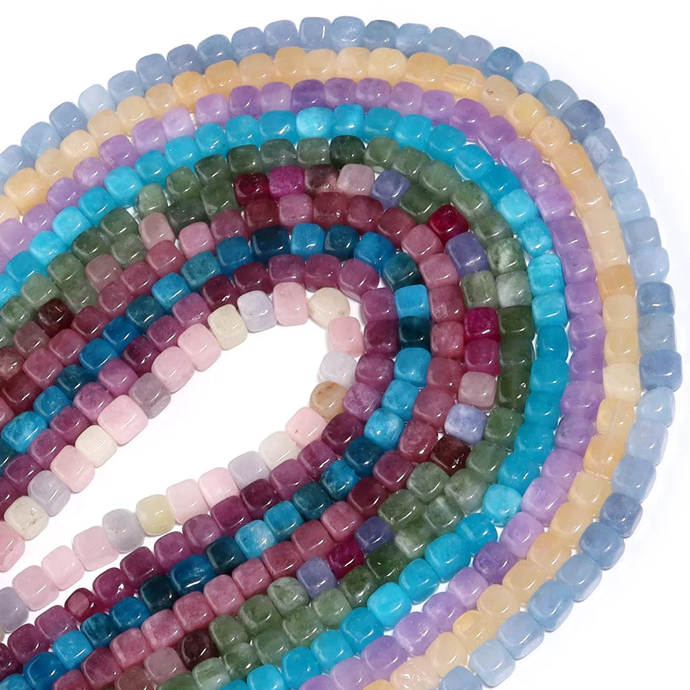 Tumbled 8mm Square Jade Quartz Stone Yellow Jade Purple Crystal Beads Light Purple Blue Jade for DIY Jewelry Accessory Making