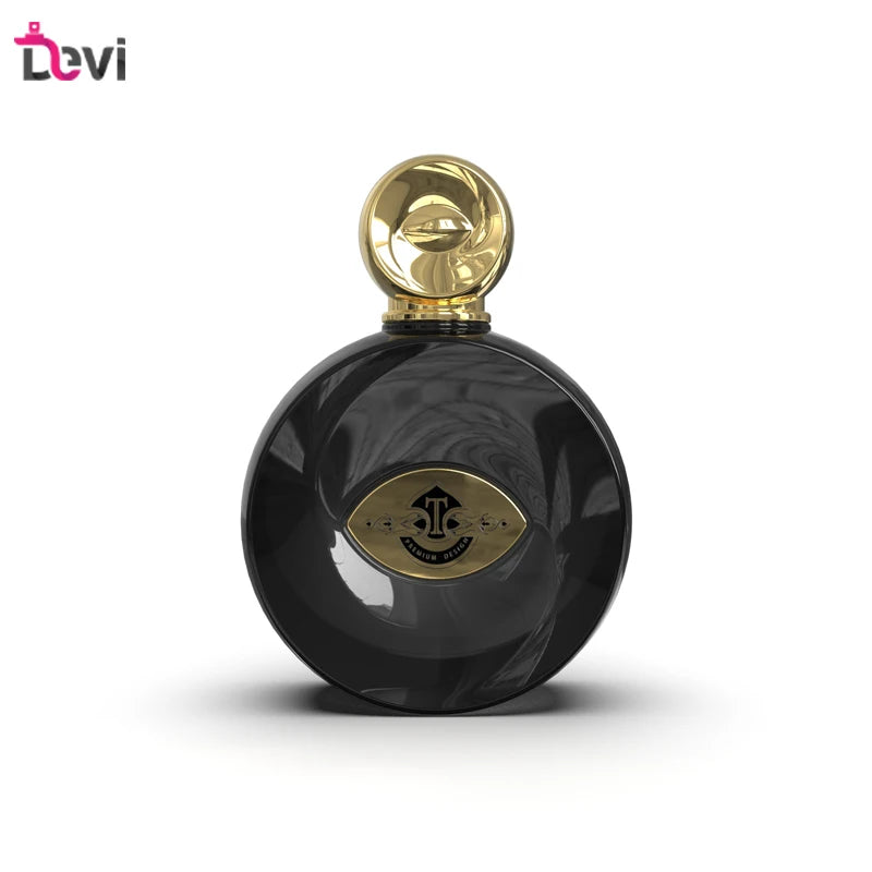 Devi Wholesale Private Label 30ml 50ml 100ml Aluminum Alloy Crimp Luxury Empty Black Perfume Glass Bottle Screen Printing