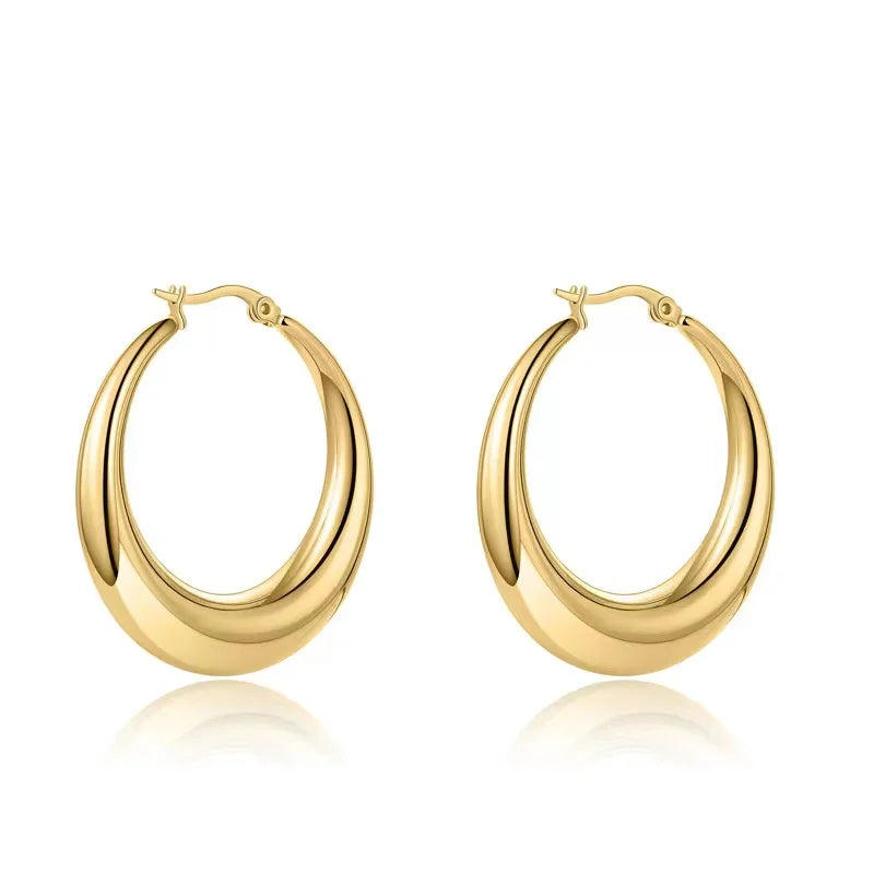 2023 Trendy Stainless Steel Hoop Earrings Factory Price Waterproof Chunky 18K Gold with Diamond for Wedding