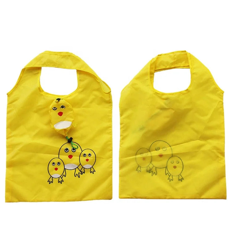 Factory Custom Cute Chick Cartoon Shopping Bag Foldable Reusable Grocery Bag Wholesale Animal Folding Shopping Bag for Promotion