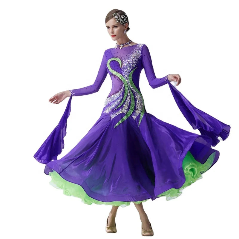 B-19442 Ballroom Dance Competition Dresses Women Standard Dance Dresses Spandex Ballroom Dance Dresses Standard Customize Size