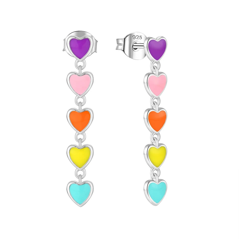 YILUN 925 Sterling Silver Rainbow Heart Earrings Rhodium Plated Dangle Enamel Earrings Jewelry for Women and Girls