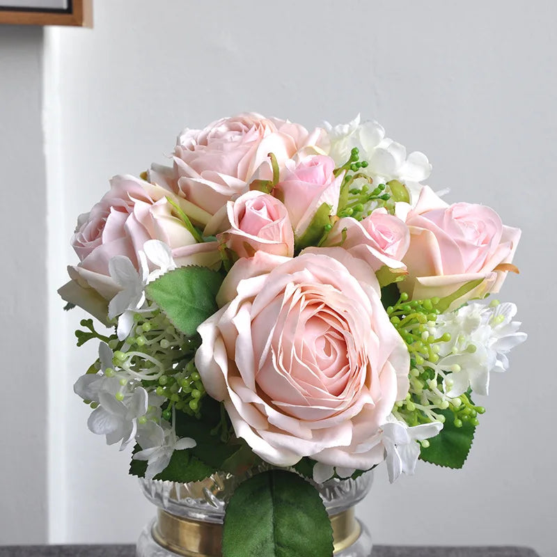Wholesale Colorful Real Touch Artificial Small Bouquet Rose Silk Flower for Wedding Decoration Bouquet