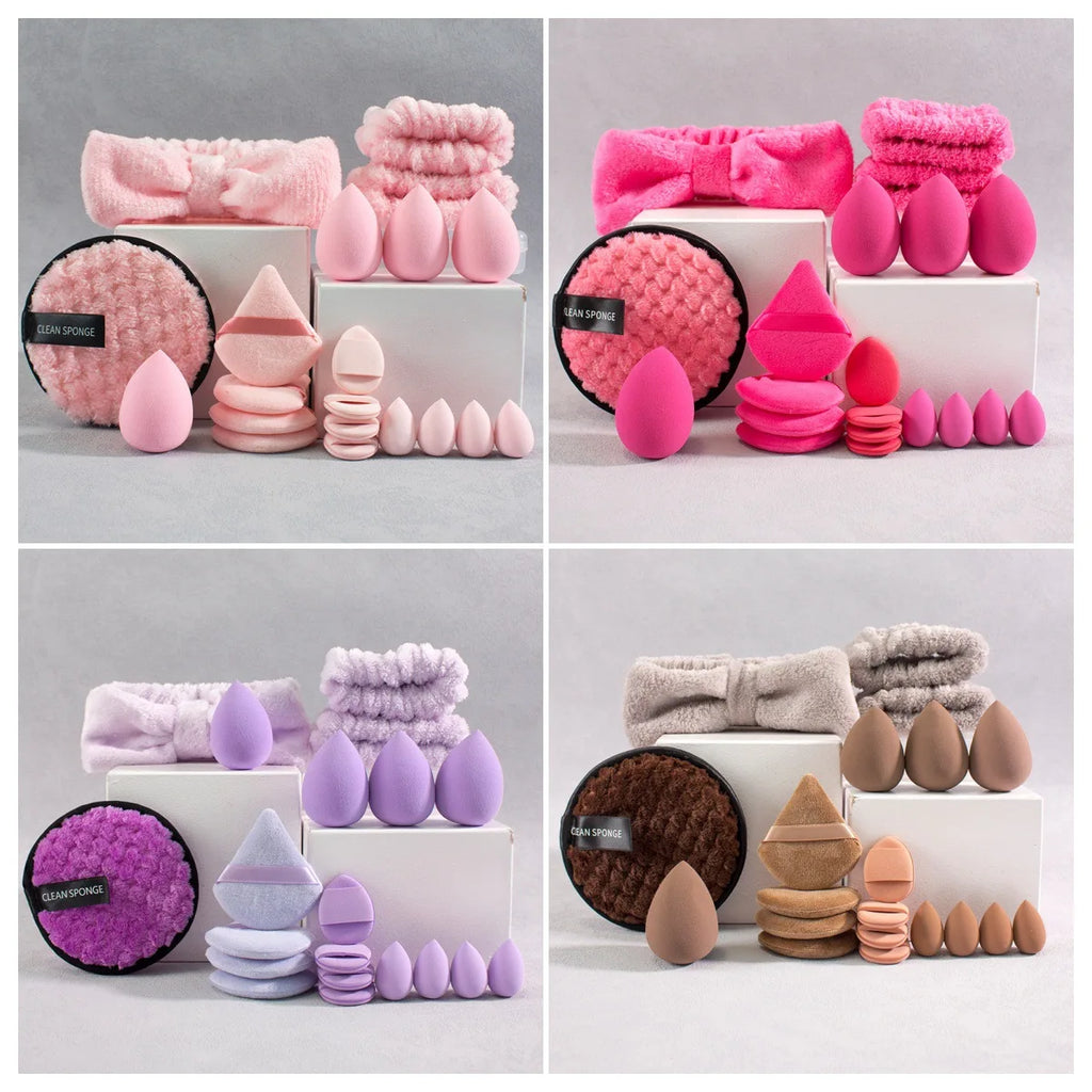 17/20 Piece Makeup Puff Set Velvet Triangle Powder Puff Waterdrop Cosmetic Sponge Blender Tool Beauty Egg for Women Daily Makeup