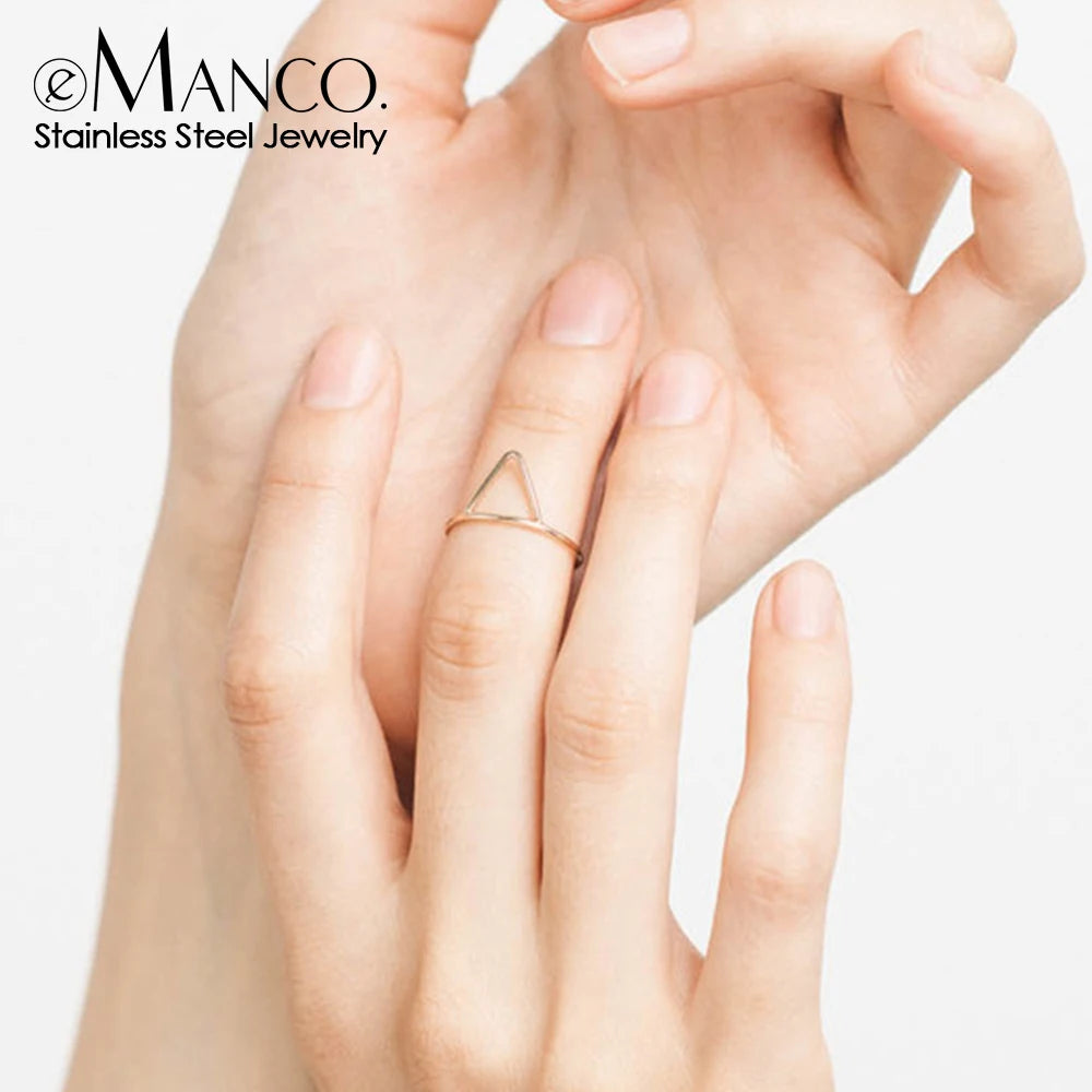 EManco New Minimalist Stainless Steel Ring V Letter Ring Hot Sale Unique Gold Plated Ring Hand Jewelry Wholesale