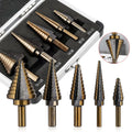 5Pcs Step Drill Bit Straight Groove Pagoda Hole Cutter Metal Cone Drill Bit Hole Opener 3/16" 1/2" 1/4" 3/4" 1-3/8" 7/8" 1/8"