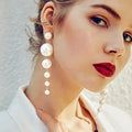 Fashion Retro 6 Big Pearl Tassel Ear Ring Jewelry Alloy Women'S  Long Pearl Dangle Stud Earrings