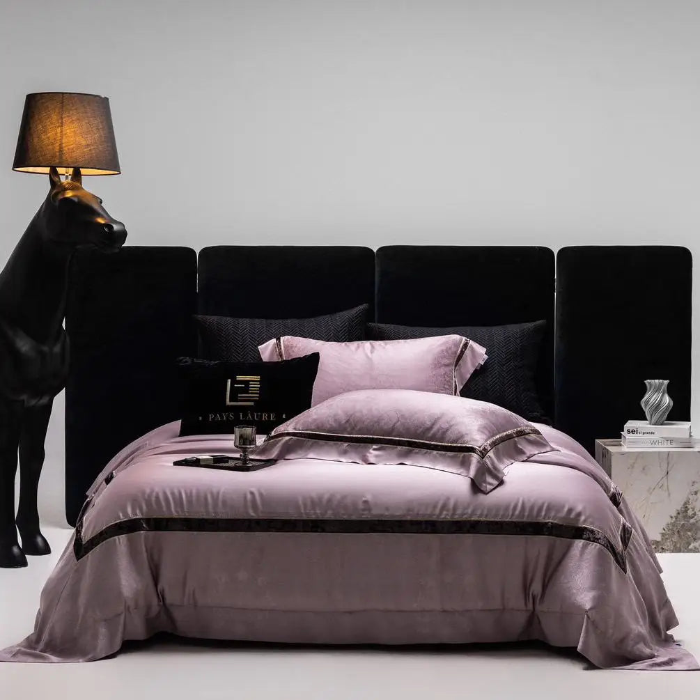High-End Summer Cool pink Jacquard Comforter Set Lyocell Bedsheets Queen king Size Coverlets with 2 Soft Pillowslips Bedding Set