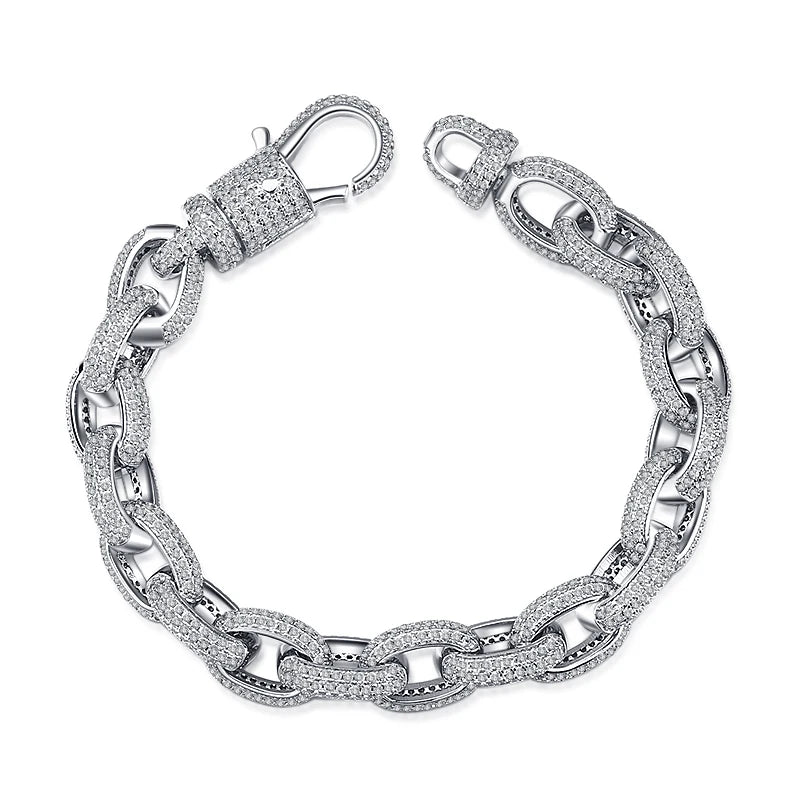 2024 Men's Hip Hop Jewelry Geometric Design CZ Zircon Silver Plated Bracelet for Party & Anniversary Gift