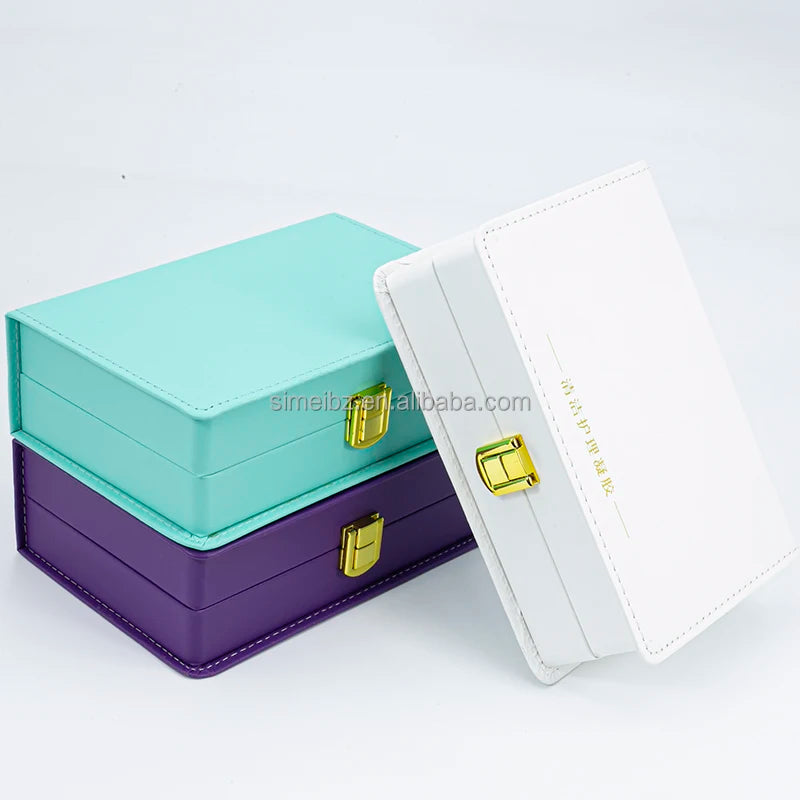 Luxury Recyclable Rectangle Wooden Cosmetic Packaging Box Leather Stamped Lock Buckle Ampoule Essential Oils Skin Care