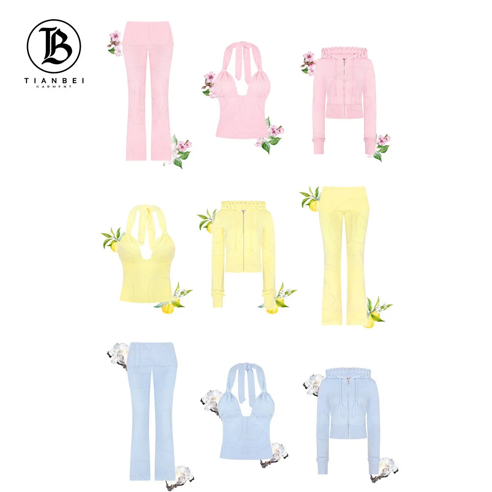 Brand Design Clothes 3 Piece Set Women Tracksuit Custom Streetwear Sports Bralette Top Jacket and Shorts Sets for Women