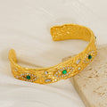 Vintage Gold Plated Green Natural Stone Made China Dongguan Geometric Design Leather Stainless Steel Certified Cuff Bracelet