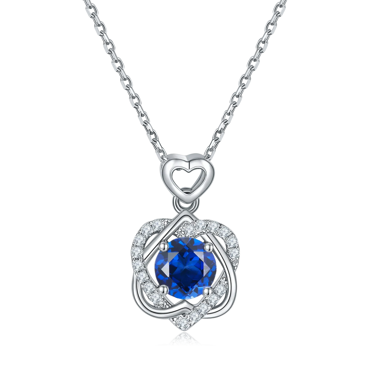 Wholesale Hot Design Double Heart Necklace S925 Silver White Gold Plated Moissanite Lab Grown Sapphire Pendant Necklace