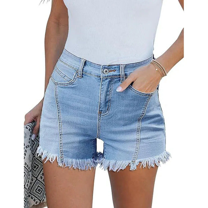 RNSHANGER British Style High Waist Women's Denim Shorts Summer New Women's Straight Leg Shorts Street Style Denim Shorts
