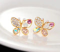 Korean Version Rhinestone butterfly Wing Earrings Lady Alloy Gold butterfly Stud Earrings