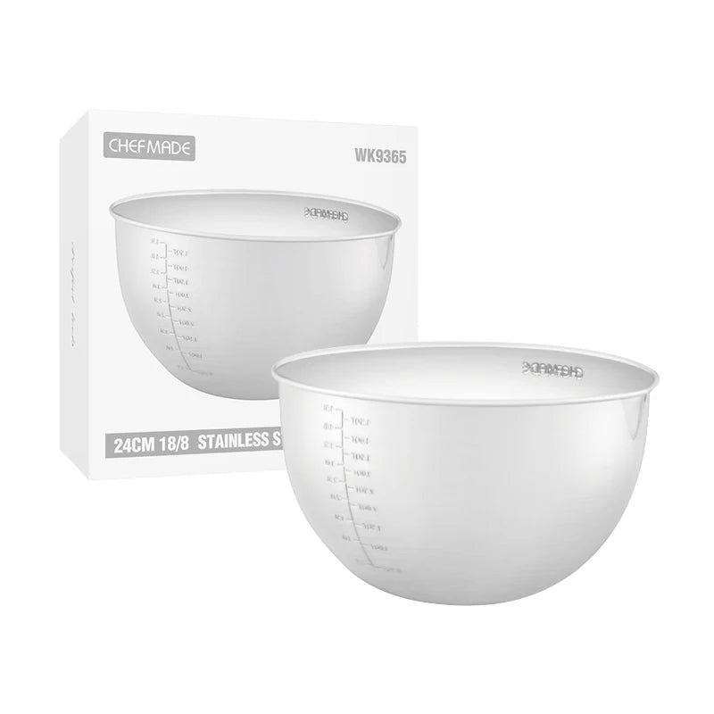 CHEFMADE 24cm 18/8 Stainless Steel Eco-Friendly Camping Mixing Bowl with Scale