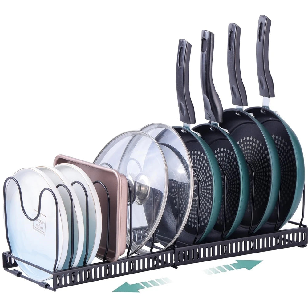 Expandable Pot Lid Organizer Holder with Adjustable Compartments Pots and Pans Organizer for Cabinet