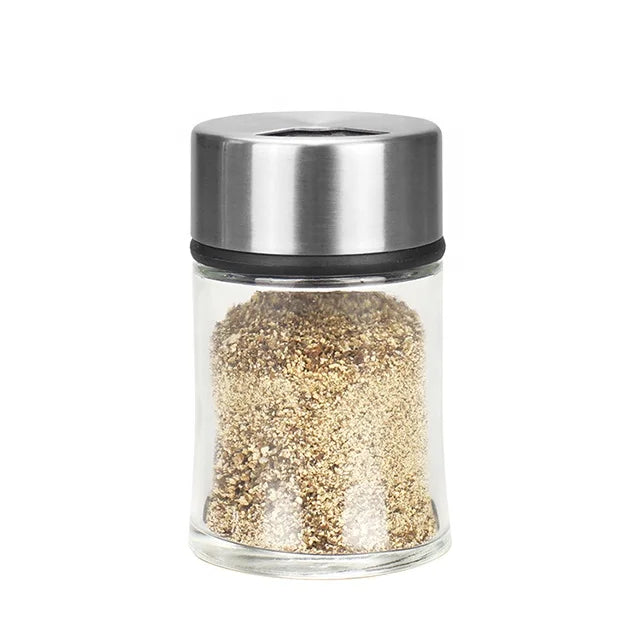 Multi-function Customize logo 2oz Different Holes Metal  Salt Shaker Spice Bottle with Glass Jar for Cooking