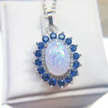 New Design Big Oval Stone Blue Fire Opal Necklaces Women Engagement Necklace Female Wedding Jewelry