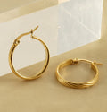 Europe Retro 18K Gold Plated Large Hoop Earrings Fashion Stainless Steel Clip on Earrings Jewelry for Women