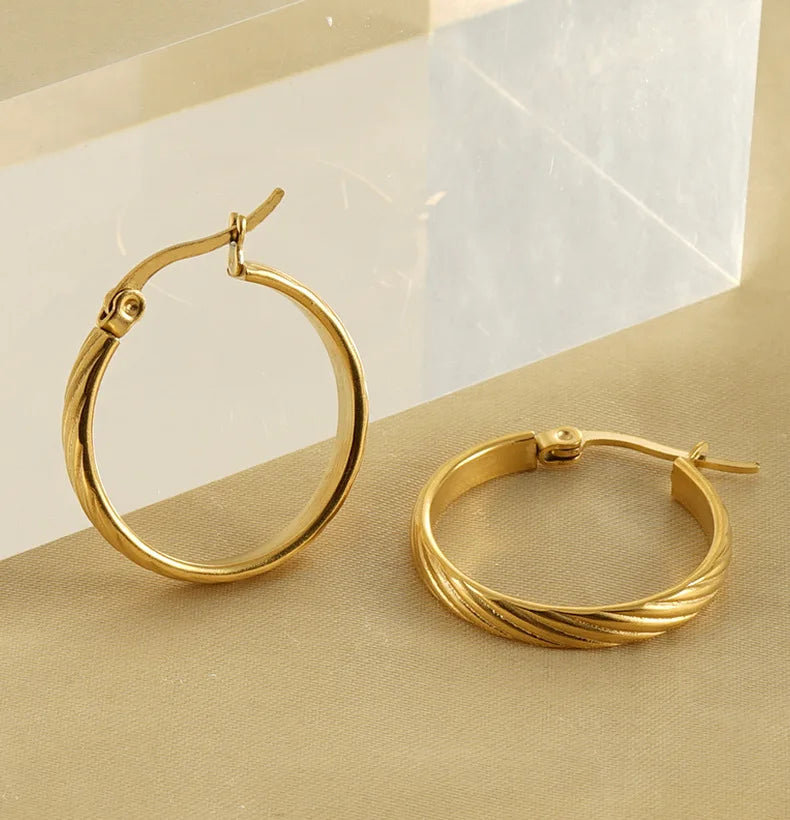 Europe Retro 18K Gold Plated Large Hoop Earrings Fashion Stainless Steel Clip on Earrings Jewelry for Women