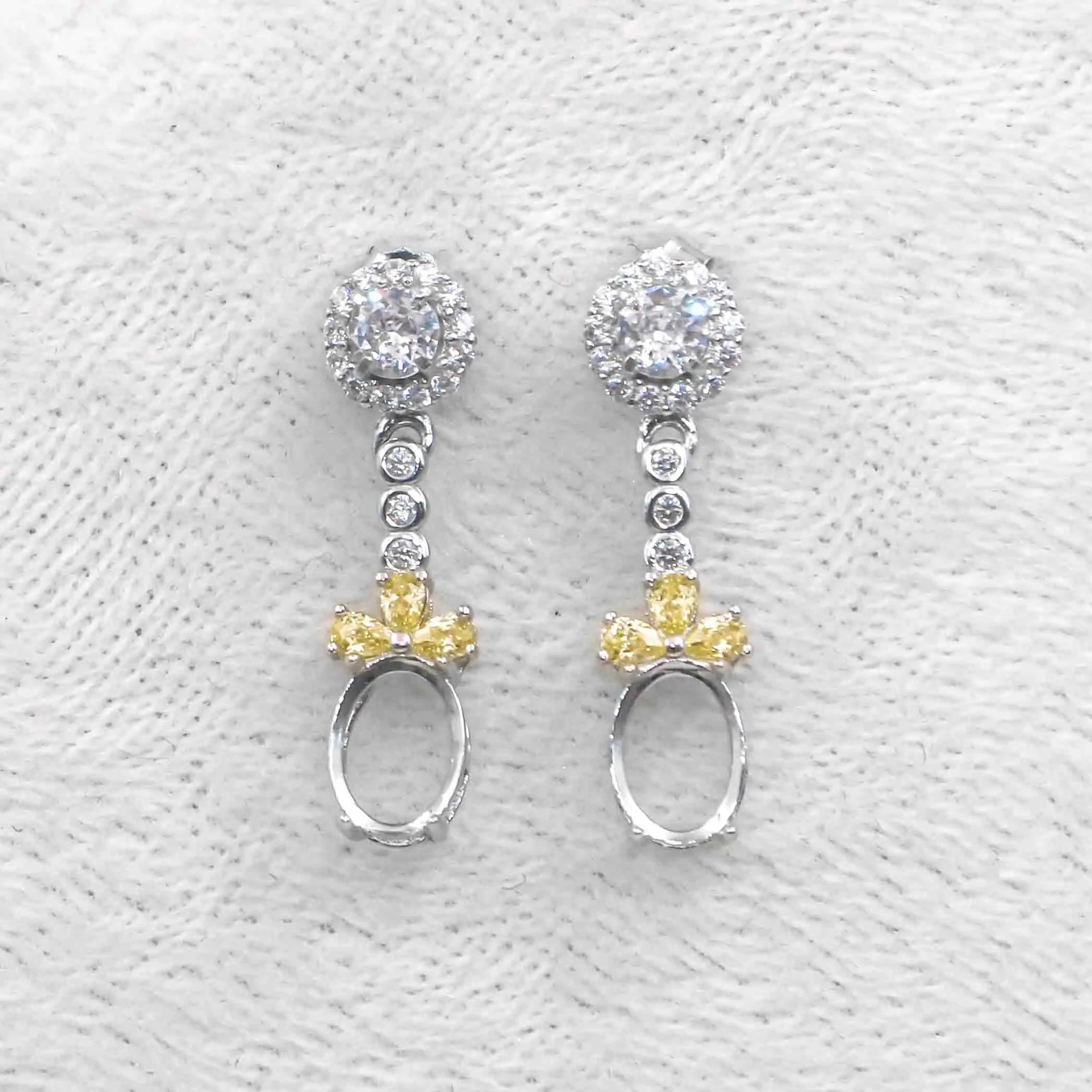 Sterling Silver 6*8mm Semi Mount Stud Eardrops Empty Frame Support Blank Setting S925 Base Without Center Stone DIY for Inlay