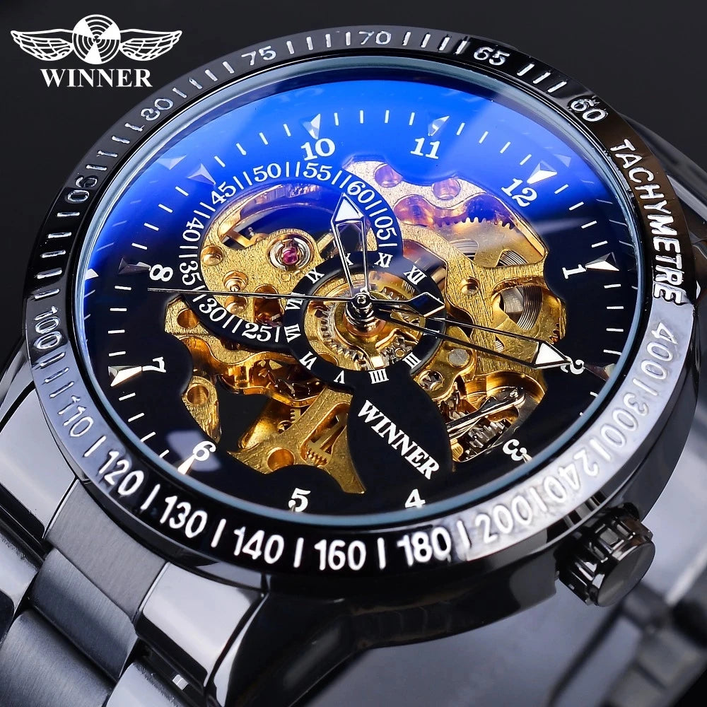 WINNER Automatic Watch for Men Skeleton Large Dial Mechanical Watches Man Fashion Stainless Steel Male Wristwatch Relojes Hombre