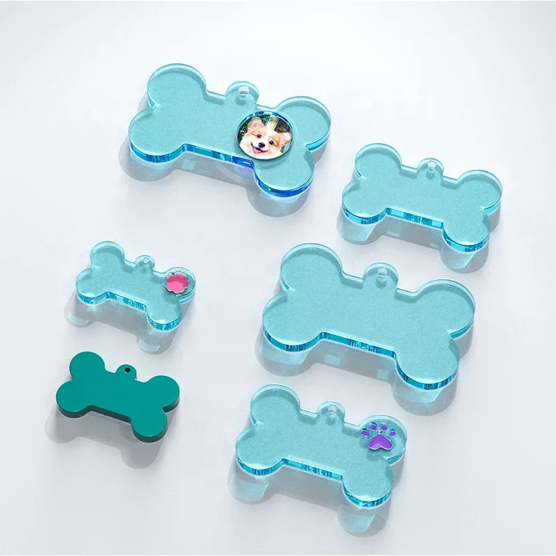B-5504 Handmade Diy Pets Dog Pendant Crystal Glue Epoxy Resin Mold Bone Shape Id Tag Pet Collar Silicone Mould wholesale