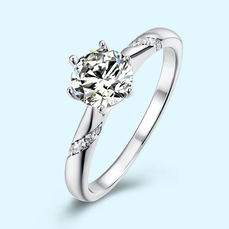 925 Sterling Silver D Color 1 Carat Moissanite Ring High Quality Six Prong Trendy Elegant Engagement Ring for Women