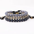 New Design Iced Out Luxury Bangle Blue CZ Crystal Pave Ball Men Women Jewelry Beads Custom Logo Macrame Adjustable Bracelet