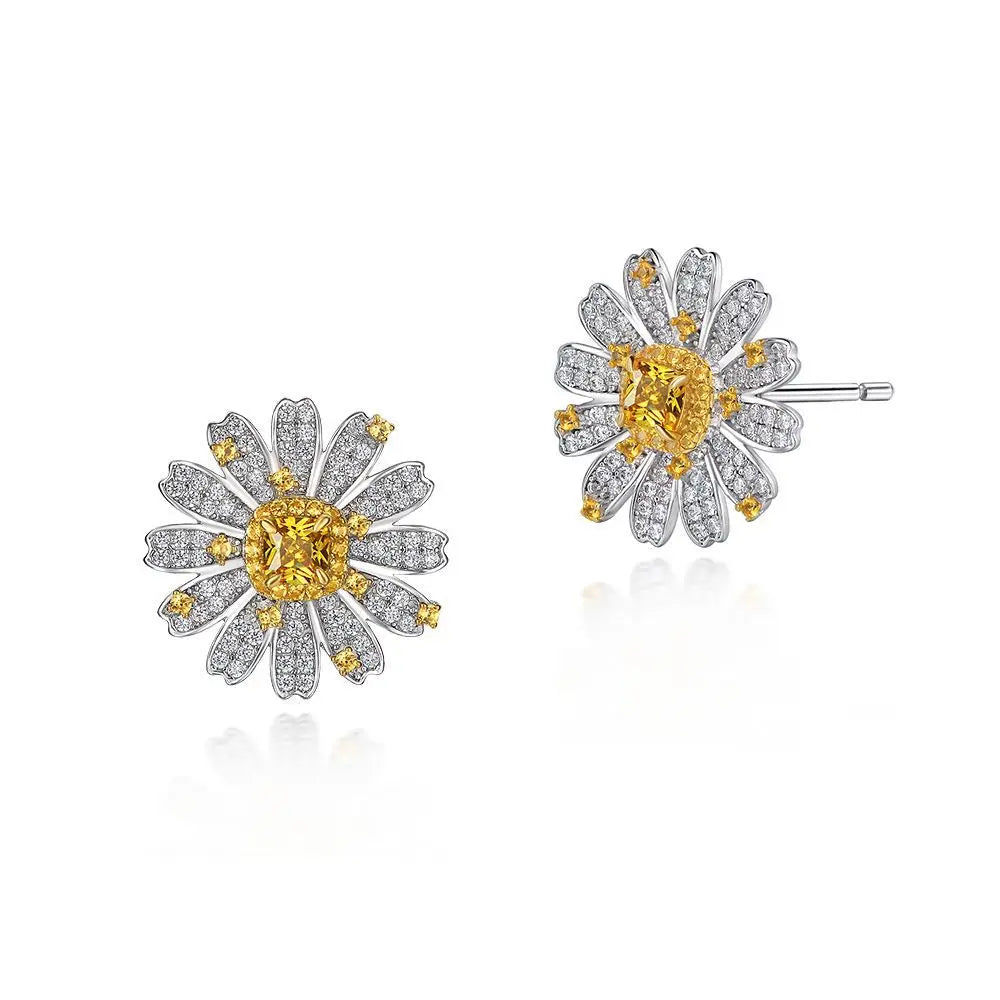 High Quality S925 Sterling Silver Small Daisy Earrings Female Diamond-studded Light Luxury Zircon Flower Design Earrings