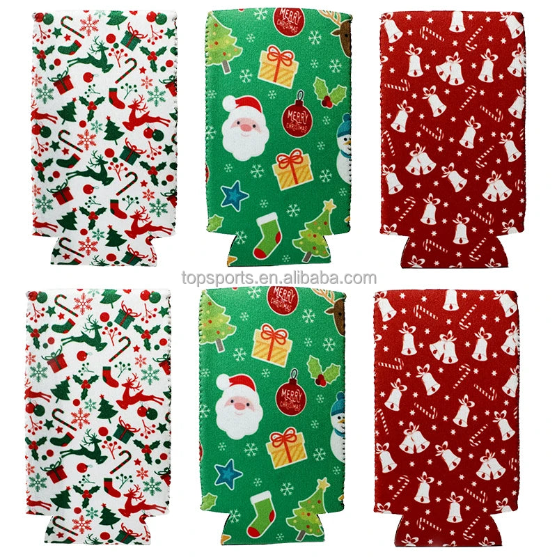 Christmas Gifts Neoprene Insulated Slim Can Cooler Bags 12 oz Cans & Bottles Waterproof Letter Pattern