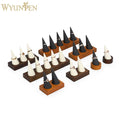 WYP  Custom Beige and Dark Gray Color Wooden Finger Wedding Ring Holder Jewelry Display Rack Microfiber Cone Ring Display Stand