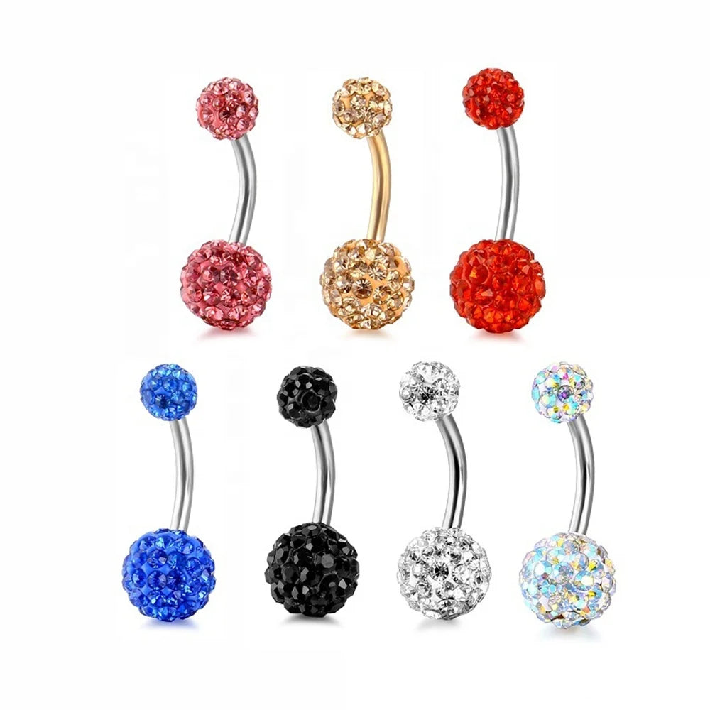 Wholesale Stainless Steel Women Body Piercing Jewelry Shambhala Navel Button Jewelry Color Clay Crystal Ball Belly Ring Stud