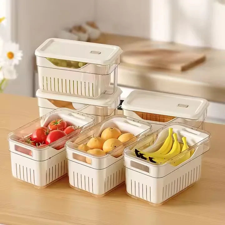 Multifunctional Plastic Storage Box PET Drain Basket Kitchen Refrigerator Food Organizer Containers