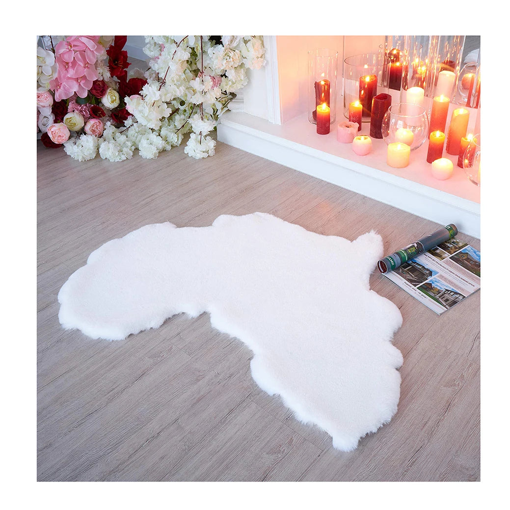 Custom Ultra Soft Plush Luxurious Chair Couch Sofa Bed Furniture Shaggy Cover Faux Rabbit Fur African Map Shape Area Rug