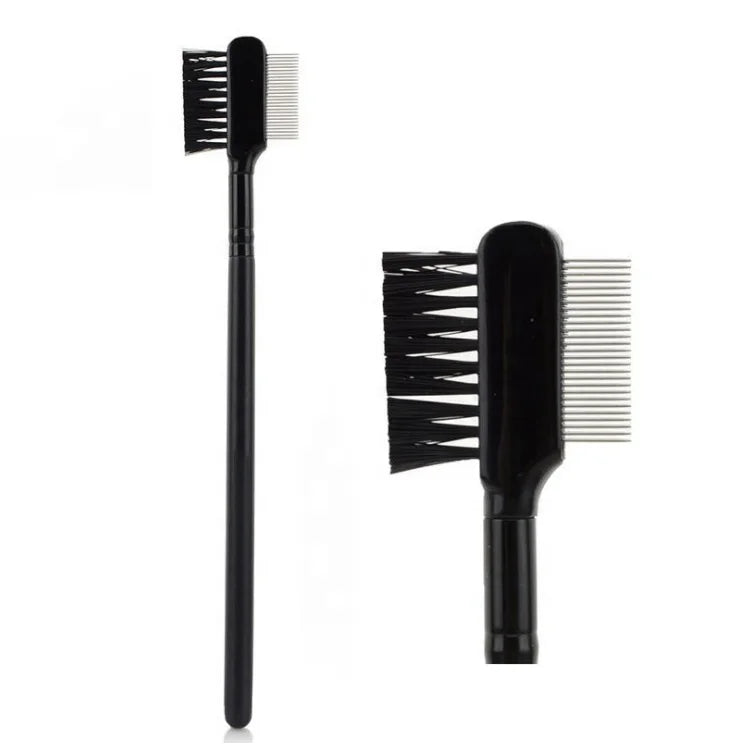 Wholesale Private Label Black Metal Eyebrow & Eye Lash Brush Comb with Wood Handle (16.3cm)