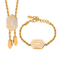 2024 New Design Stainless Steel Jewelry Set Tarnish Free 18k Gold Plated Hexagon Zircon Necklace Bracelet Set for Women